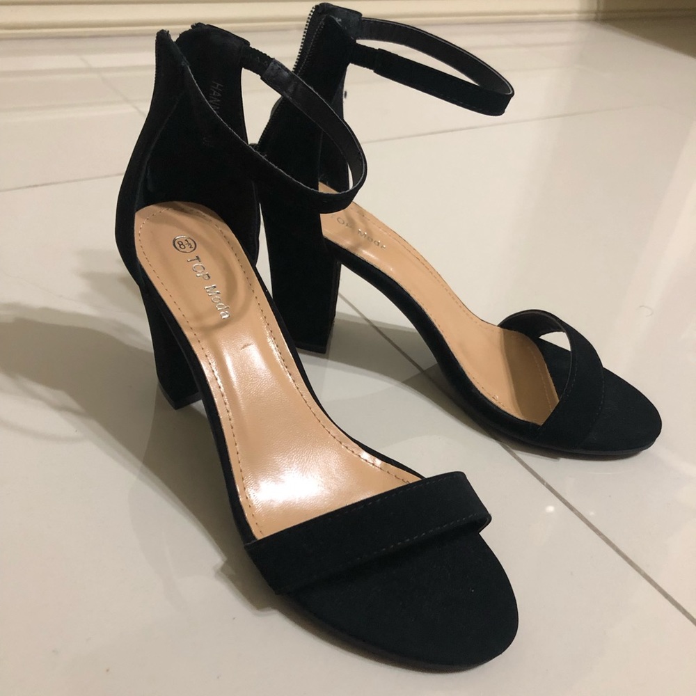 Ankle strap black heel low heel
